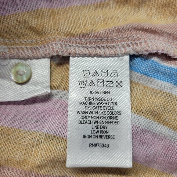 C&C California Medium Pastel Pink Blue Striped Round Neck Sleeveless Linen Dress - Picture 10 of 10